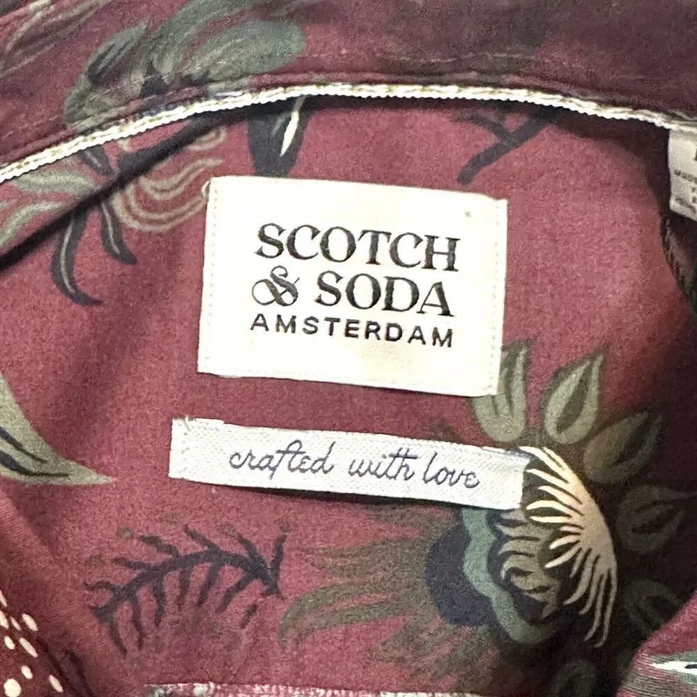 Scotch and Soda Shirt Mens Size Large Long Sleeve Button Up Wine Tapestry Print - Picture 4 of 13